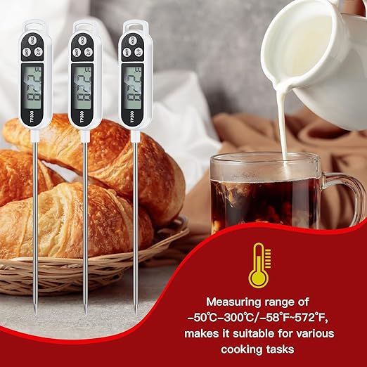 Copkim 6 Pcs Instant Read Meat Thermometer with Long Probe 9.65 Inch Kitchen Cooking Food Candy Waterproof Digital Thermometer for BBQ Water Milk Yogurt Liquid Cooking(White) - Image 5