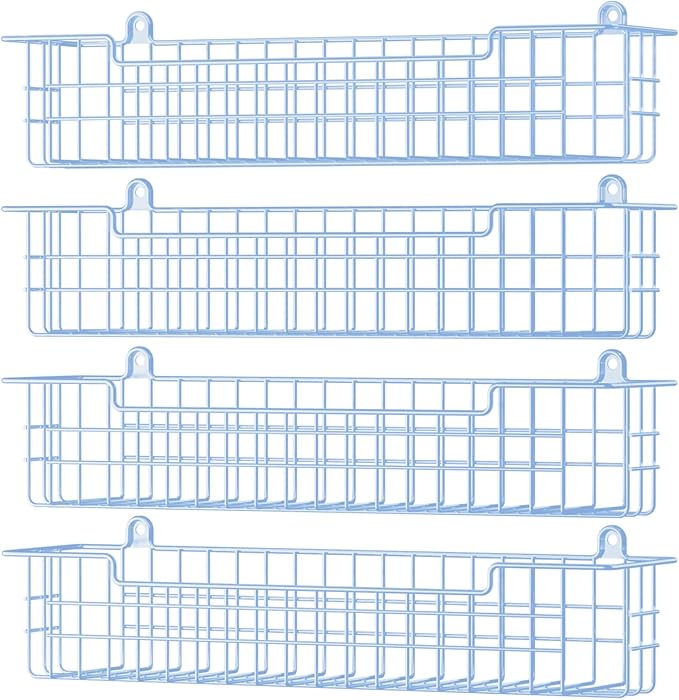 Spice Rack Wall Mount, 4-Pack Seasoning Organizer for Kitchen Storage Organization, Metal Spice Holder Saving Space Shelf for Cabinet, RV, Pantry, Blue by GUUKAR