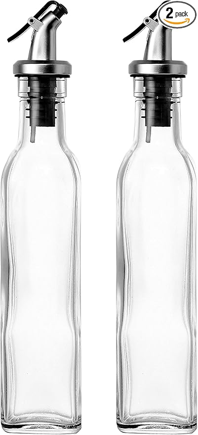 Juvale Olive Oil Dispenser Bottle Set - 2 Pack, 8.5 oz (250 mL), Clear Glass - Oil & Vinegar Dispenser Cruets with No-Leak Pour Spouts - Dishwasher Safe Kitchen Accessory by Juvale