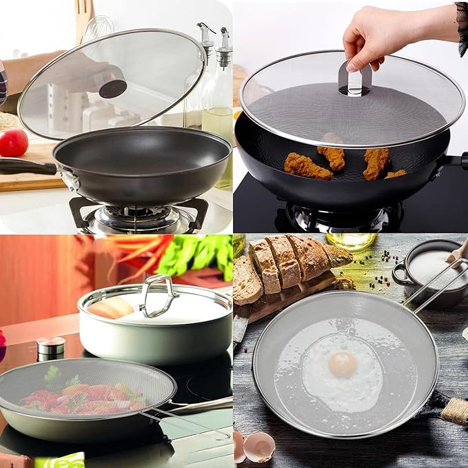 Homestia Splatter Screen for Kitchen, Stainless Steel Fine Mesh Splatter Screen for Frying Pan, 10, 13 Inch Grease Splatter Guard with Fold Flat Knob (2 Pieces) - Image 2