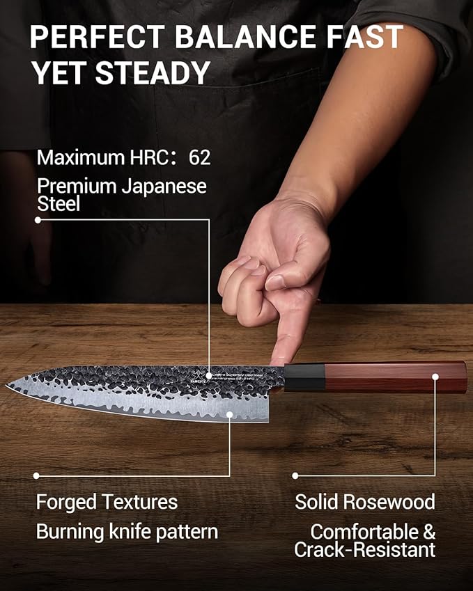 FAMCÜTE 8 Inch Japanese Knife, Hand Forged 5 Layers High Carbon 9CR18MOV Steel Rosewood Handle Chef Knife, Ultra Sharp Durable Professional Kitchen Knife, A Thoughtful Mothers Day Gifts for Mom - Image 7