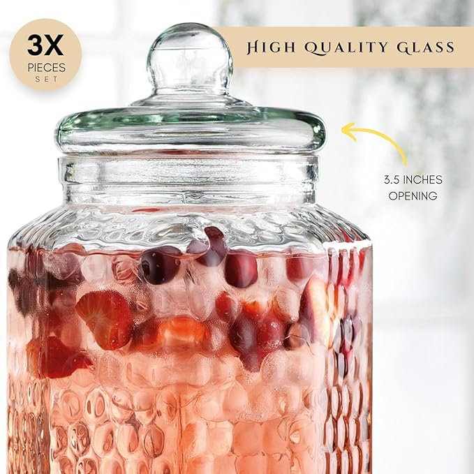 MosJos Drink Dispenser Set of 3 - Beverage Dispenser with Stand - Glass Drink Dispensers for Lemonade, Juice, Water, Iced Tea, Punch - 1-Gallon Countertop Party Drink Dispensers - Image 4