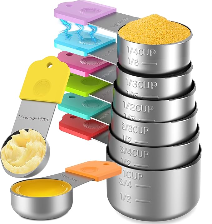 Magnetic Measuring Cups, 8 Stainless Steel Nesting Measuring Cup Set for Measuring Dry or Liquid Ingredients by Minteem-MeasuringCups