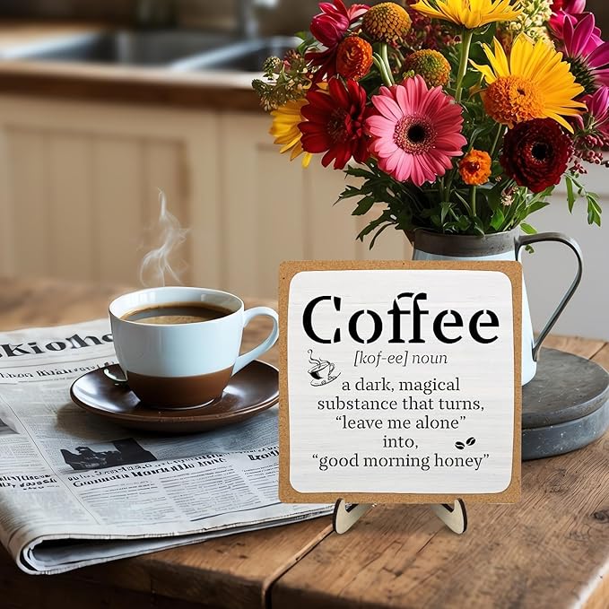Funny Coffee Bar Decor – Rustic Wooden Sign for Coffee Station or Shelf, CoffeeShop Plaque, Funny Java Bar Decor for Home Cafe or Kitchen Counter 5.9x5.9inch - Image 6