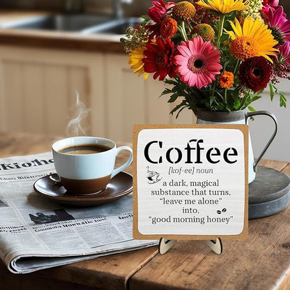 Funny Coffee Bar Decor – Rustic Wooden Sign for Coffee Station or Shelf, CoffeeShop Plaque, Funny Java Bar Decor for Home Cafe or Kitchen Counter 5.9x5.9inch - Image 6
