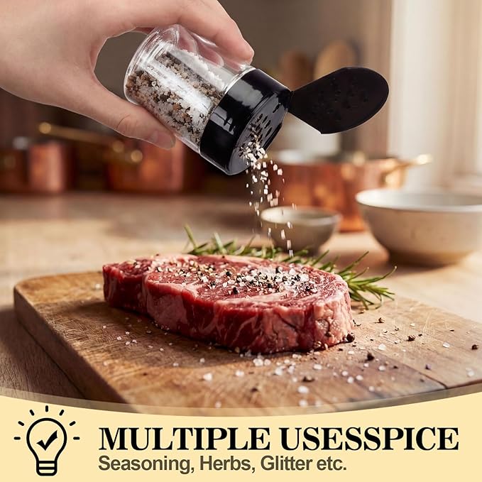 Blushtier 24 Pack 1 oz Plastic Spice Jars with Shaker Lids Clear Seasoning Containers Bottles Round Mini Spice Shakers for Kitchen Storing Herbs Seasoning Powders