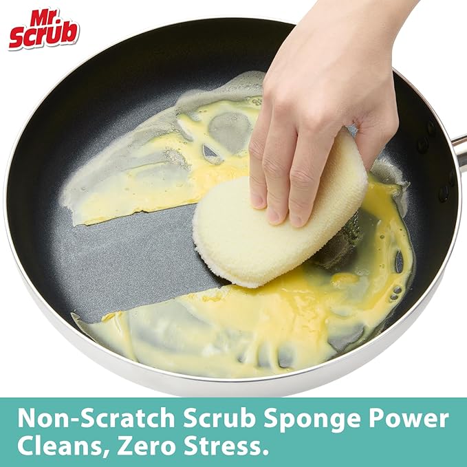 Mr. Scrub Sponges Kitchen Scrub Dish Sponge Scouring Pad, 6 Pack Cleaning Brush Scrubber Supplies for Soap, Dishwashing Dinnerware Sets Pan Pot Glass Dishwasher Sink Bathroom Towels Cloth Rags Holder