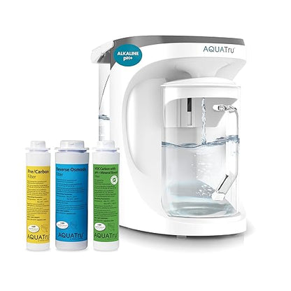 AquaTru Carafe Alkaline Countertop Water Purifier | Certified 4-Stage RO System Removes 84 Contaminants Including Forever Chemicals, Lead & Fluoride | Adds Healthy Minerals | No Plumbing by AQUATRU