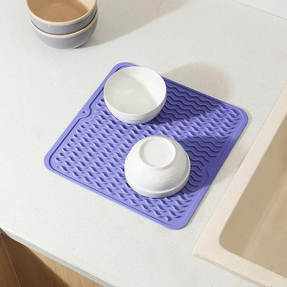 MicoYang Silicone Dish Drying Mat for Multiple Usage,Easy clean,Eco-friendly,Heat-resistant Silicone Mat for Kitchen Counter or Sink,Refrigerator or Drawer liner Light Purple M 12 inches x 12 inches - Image 7