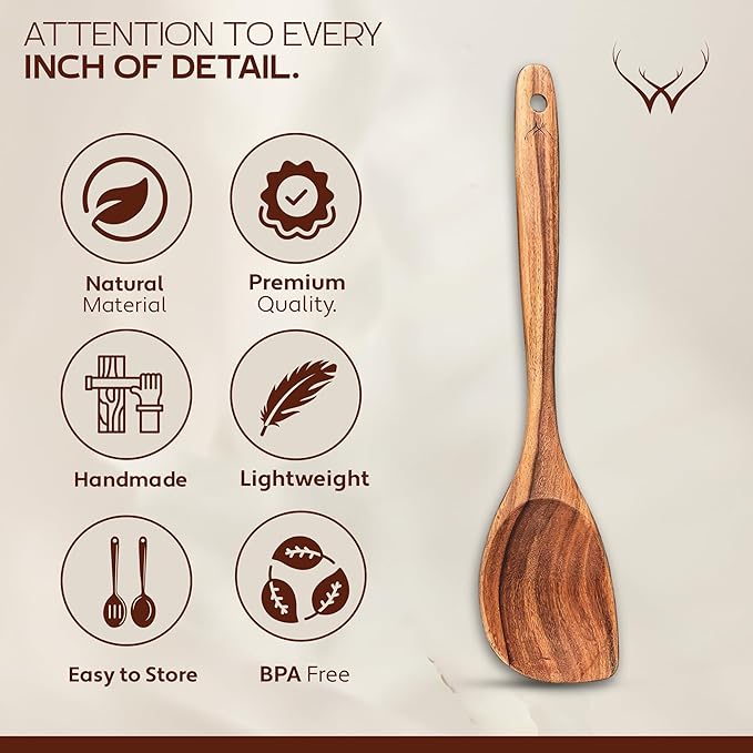 CORNER Teak Wooden Spoon for Cooking With Teak Spoon Rest - Made of Premium Natural Teak Wood - Image 5