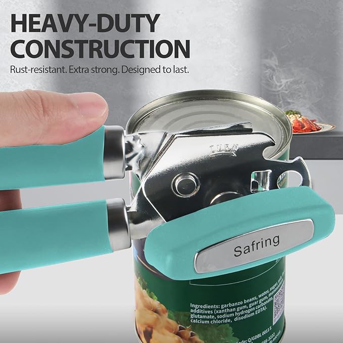 Safring Can Opener Manual, Heavy Duty Handheld Strong Can Opener with Soft Touch Handle, Sharp Blade Smooth Edge, Can Openers with Multifunctional Bottle Opener, Aqua Sky - Image 6