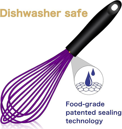 OYV Dishwasher Safe Purple Silicone Whisk, Sealed Waterproof Design Set of 3, Professional Kitchen Whisks for Cooking Non-Scratch, Silicone & Stainless Steel Whisk, Heat Resistant Balloon Egg Beater - Image 2