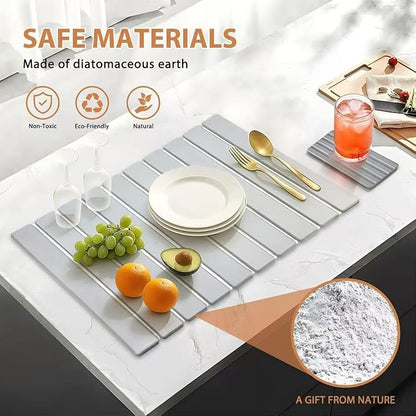 2 PCS Large Stone Dish Drying Mat for Kitchen Counter with Water Absorbing Sink Tray,24x16 Inch Foldable Diatomaceous Earth Dish Mat & 8x4 Inch Stone Coasters Tray,Super Absorbent Quick Dry - Image 4