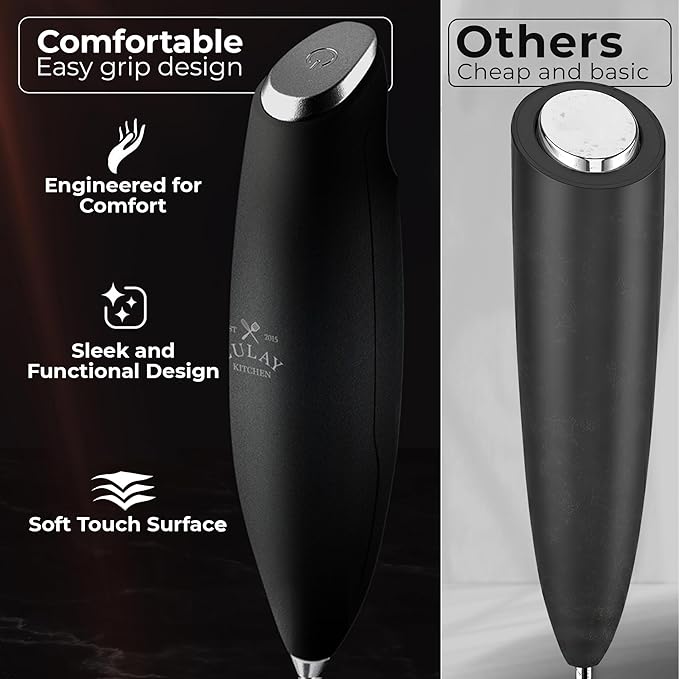 Zulay Kitchen Patented Tornado Triple Whisk Milk Frother with 4 Duracell Batteries – Handheld Foam Maker for Coffee, Lattes, Matcha & Hot Chocolate – Rich, Creamy Froth in Seconds - Obsidian Black - Image 4