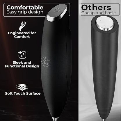 Zulay Kitchen Patented Tornado Triple Whisk Milk Frother with 4 Duracell Batteries – Handheld Foam Maker for Coffee, Lattes, Matcha & Hot Chocolate – Rich, Creamy Froth in Seconds - Obsidian Black - Image 4