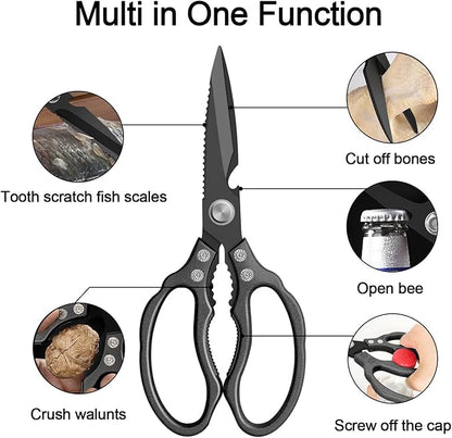 CGBE Kitchen Scissors, Multi-Purpose Kitchen Shears, Heavy Duty Dishwasher Safe Food Scissors for Chicken, Poultry, Fish, Meat & Herbs with Non-Slip Grips - ALL Black - Image 2