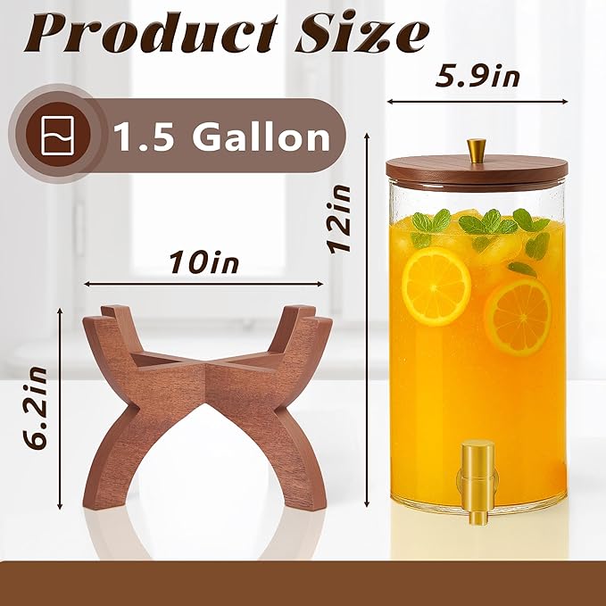 Glass Drink Dispenser,1.5 Gallon Beverage Dispenser with Stand,Lemonade Dispenser with Stainless Steel Faucet,Drink Dispensers for Parties, Bars and Home (Cross Stand) - Image 3