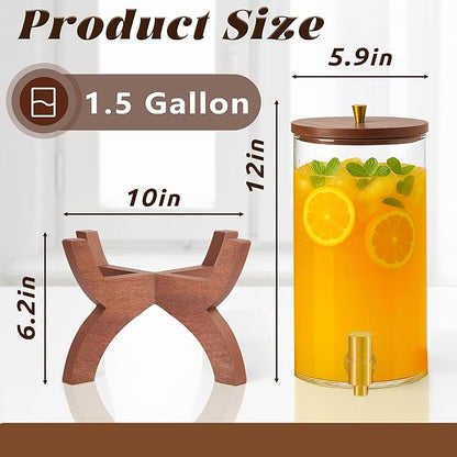 Glass Drink Dispenser,1.5 Gallon Beverage Dispenser with Stand,Lemonade Dispenser with Stainless Steel Faucet,Drink Dispensers for Parties, Bars and Home (Cross Stand) - Image 3