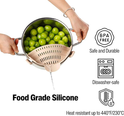 Silicone Pot Strainer, Emptycolor Adjustable Clip On Strainer for Pots Pans, Heat Resistant Pot Drainer, Kitchen Pasta Colander for Vegetables and Noodles (Light Tan) - Image 3