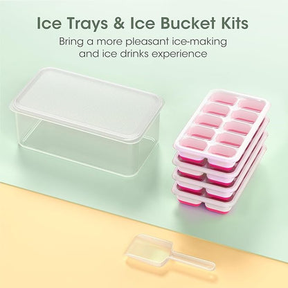 DOQAUS Ice Cube Tray with Lid and Bin - 4 Pack Silicone Ice Cube Trays for Freezer, Stackable Ice Bucket Kits with Storage Container & Scoop for Kitchen, RV, Cocktail, Coffee - Image 8