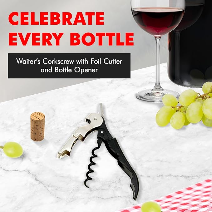 Chef Craft Select Waiters Corkscrew with Foil Cutter and Bottle Opener, 5 inches in Length, Stainless Steel/Black - Image 2