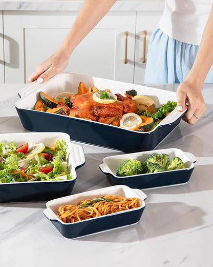 Sweejar Ceramic Bakeware Set of 4, Casserole Dishes for Oven, Rectangular Baking Dish with Handles, Lasagna Pans Deep for Cooking, Gratin, Roasting, Banquet and Daily Use (Navy) - Image 6