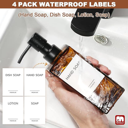 GMISUN Amber Glass Soap Dispenser, 2 Pack Hand Soap Dispenser Bathroom, 12 fl oz/350ml Dish Dispenser Set for Kitchen, Glass Liquid Dispenser with Stainless Steel Pump, Brown Soap Dispensers Bottle - Image 4