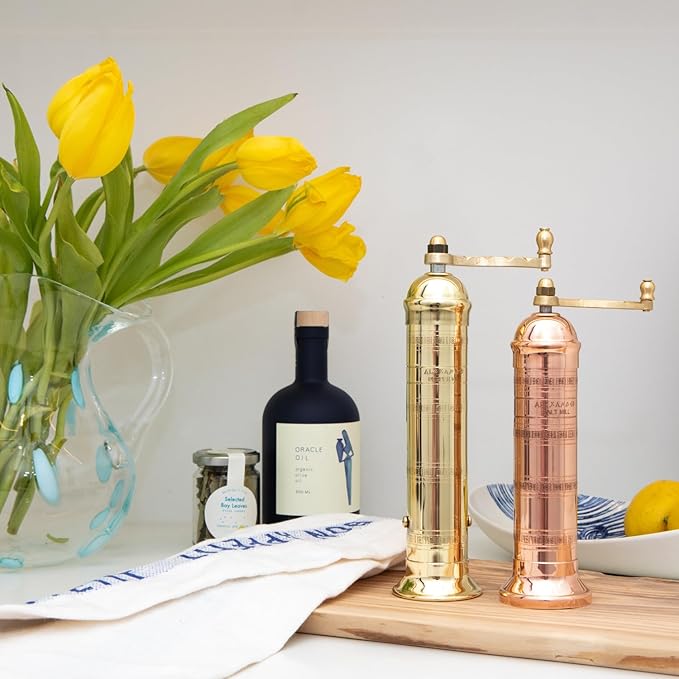 Alexander Home Original Greek Pepper Mill, 9-Inch Brass – European Manual Pepper Grinder Refillable