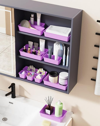 BiuLeon 25 PCS Plastic Drawer Organizers Set, 4-Sizes Vanity and Makeup Organizer, Desk and bathroom Drawer Organizer Trays, Organizers and Storage for Makeup, Jewelry, Gadgets, Utensils (Purple) - Image 6