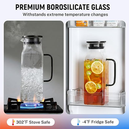 2 Pack 2 Liters/68 oz Square Glass Pitcher with Lid and Handle for Fridge, Iced Tea and Coffee Carafe Beverage Serveware, Heat Resistant Borosilicate Water Black Jug for Hot/Cold Drinks and Milk - Image 4