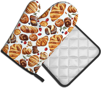 Oven Mitt and Pot Holders Sets - Food Oven Gloves Hot Pads Set of 2 Bread Kitchen Mitts for Cooking BBQ Baking Grilling - Image 2