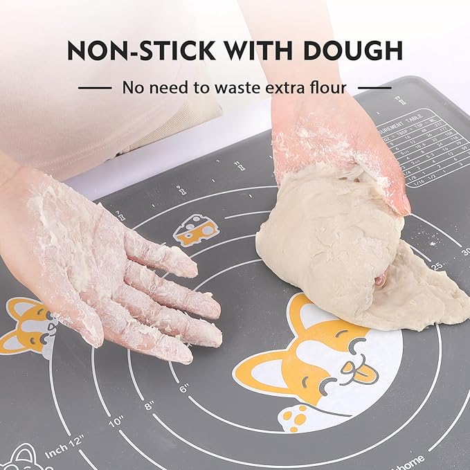 Ourokhome Silicone Baking Mat Sheet and Pastry Dough Cutter, 0.5 Inch Thick 20'' X 16" BPA free Silicone Rolling Mat, Non-Stick and Anti-Slip, Dishwasher Safe (Gray) - Image 3