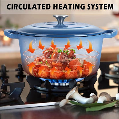 TeamFar 6QT Dutch Oven with Lid, Enameled Nonstick Cast Iron Dutch Oven Cooking Pot for Stewing Baking Braising, Various Stoves & Oven Safe, Toxic Free & Solid, Dual Handles & Easy Cleanup - Blue - Image 2