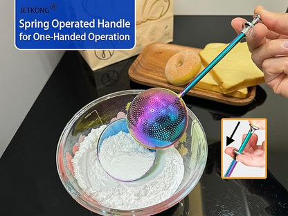 JETKONG 2 Pcs Flour Sifter, Stainless Steel Flour Duster for Bread Baking, Bakers Dusting Wand for Powdered Sugar and Spices (Small+Large, Rainbow) - Image 4