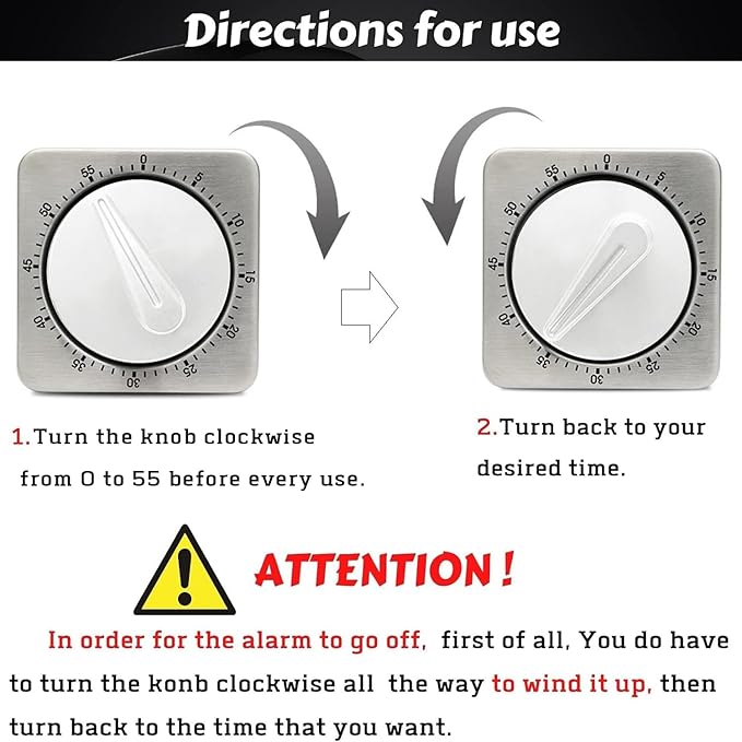 Kitchen Timers for Cooking, Chef Cooking Timer Clock with Loud Alarm,100% Mechanical Desk Timer - No Batteries Required - Magnetic Backing, Exquisite Stainless Steel Body - Countdown Reminder Magnetic - Image 2