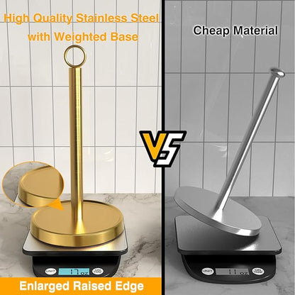Gold Paper Towel Holder Countertop, Gold Kitchen Accessories Decor, Stainless Steel, Weighted Base, Paper Towel Stand for Bathroom Farmhouse Essentials - Image 3