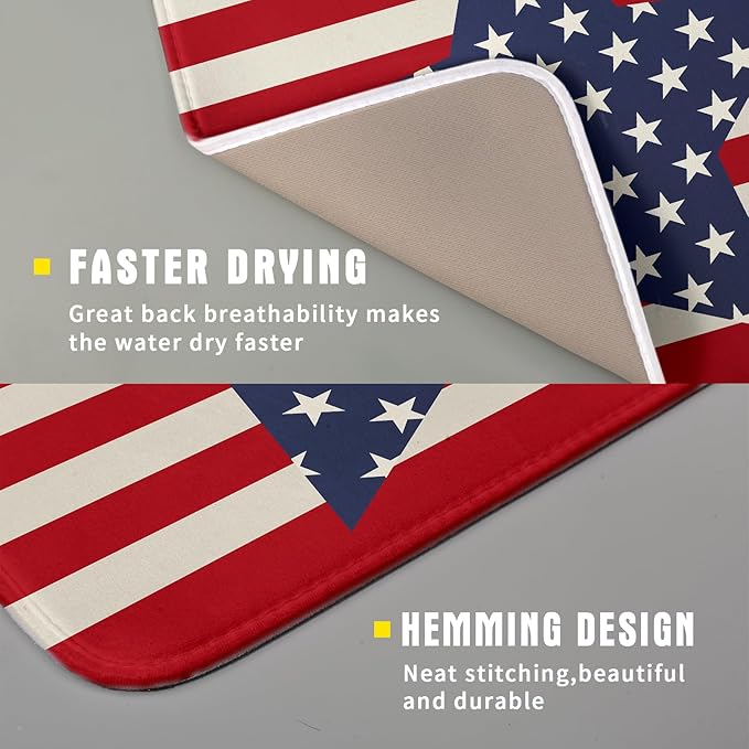 Blue Star Patriotic July of 4th Dish Drying Mat for Kitchen Counter 16x18 Independence Day Red Striped Absorbent Reversible Microfiber Drying Mats Kitchen Countertop Protector Dishes Drainer Rack Pad - Image 3