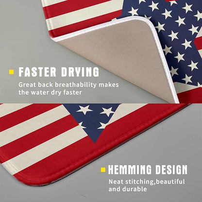 Blue Star Patriotic July of 4th Dish Drying Mat for Kitchen Counter 16x18 Independence Day Red Striped Absorbent Reversible Microfiber Drying Mats Kitchen Countertop Protector Dishes Drainer Rack Pad - Image 3