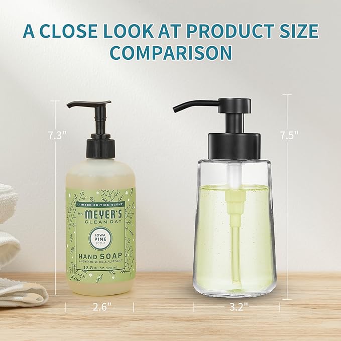 Soap Dispenser, Clear Glass Soap Dispenser with Rust Proof Pump, 16oz Liquid Soap Pump with Waterproof Labels, Dish & Hand Soap for Bathroom, Kitchen, Matte Black, Pack of 2 - Image 3
