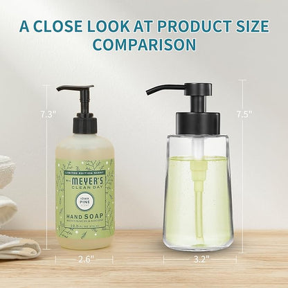 Soap Dispenser, Clear Glass Soap Dispenser with Rust Proof Pump, 16oz Liquid Soap Pump with Waterproof Labels, Dish & Hand Soap for Bathroom, Kitchen, Matte Black, Pack of 2 - Image 3