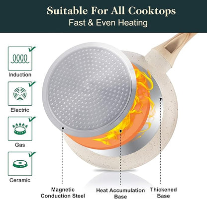 M MELENTA Pots and Pans Set Non Stick, 11pcs Ceramic Cookware Set, Non Toxic Induction Kitchen Cookware Sets, Nonstick Cooking Set with Stay Cool Handle, 100% PFOA Free, Cream
