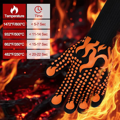 Comsmart BBQ Gloves, 1472°F Heat Resistant Grilling Gloves Silicone Non-Slip Oven Gloves Long Kitchen Gloves for Barbecue, Cooking, Baking, Short, Orange - Image 2
