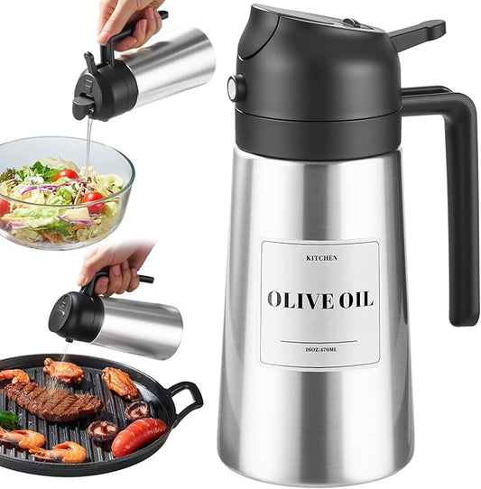 PARACITY Oil Dispenser Bottle with Stainless Steel Shell & Ceramic Sprayed Interior, 2 in 1 Olive Oil Sprayer and Dispenser, Oil Spray Bottle for Cooking, Kitchen, BBQ, Air Fryer, Salad, Baking(Black) by PARACITY