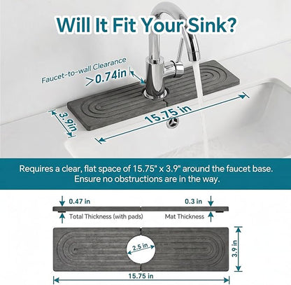 Stone Faucet Mat for Kitchen Sink-Diatomite Drying Stone Mat& Sink Protector,Quick Dry Water Absorbing Stone Tray ,Sink Splash Guard for Kitchen Counter & Bathroom Counter (Dark Grey, 15.7"x3.9") - Image 2