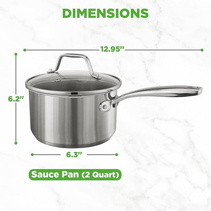 NutriChef 2 Quart Stainless Steel Saucepan with Lid - Heavy Duty Pot with Ergonomic Handles, For All Cooktops - Image 5