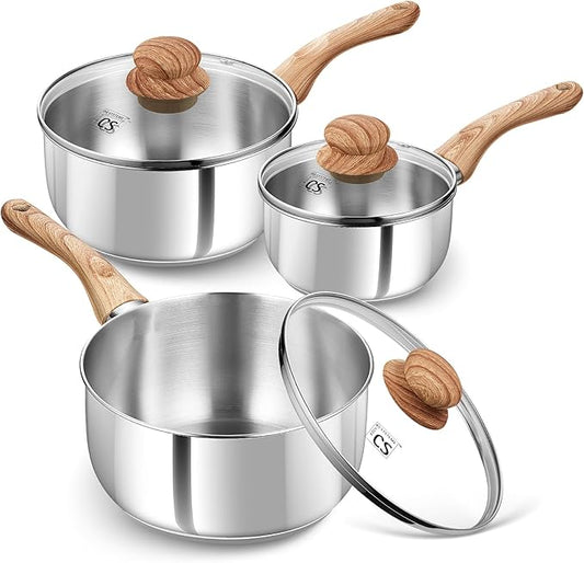 KOCH SYSTEME CS Stainless Steel Saucepan 6PCS, Stainless Steel Pot 1.5QT & 2QT & 3QT with Heat-resistant Bakelite Handle, Tri-ply Base Sauce Pan, Induction Compatible Pots, Pot Set 6 Piece by KOCHSYSTEMECS