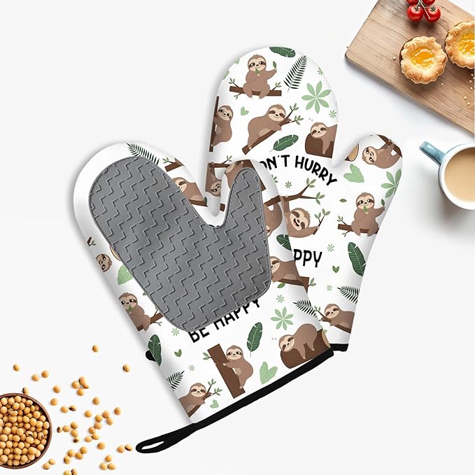 Sloth Gifts for Women, Funny Sloth Oven Mitt & Pot Holder Set, Heat Resistant Silicone Kitchen Mittens, Birthday Mother's Day Housewarming Gift Idea for Mom, Wife, BFF