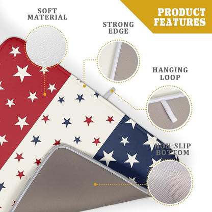 Blue Red White Star July of 4th Patriotic Dish Drying Mat for Kitchen Counter 18x24 Independence Day Absorbent Reversible Microfiber Drying Mats Kitchen Countertop Protector Dishes Drainer Rack Pad - Image 4
