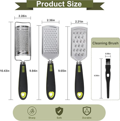 Handheld Cheese Grater Set for Kitchen Stainless Steel Mini Cheese Grater with Handle Lemon Zester with Cleaning Brush for Cheese Vegetable Fruit Chocolate (Black Handle) by beardo decor - Image 2