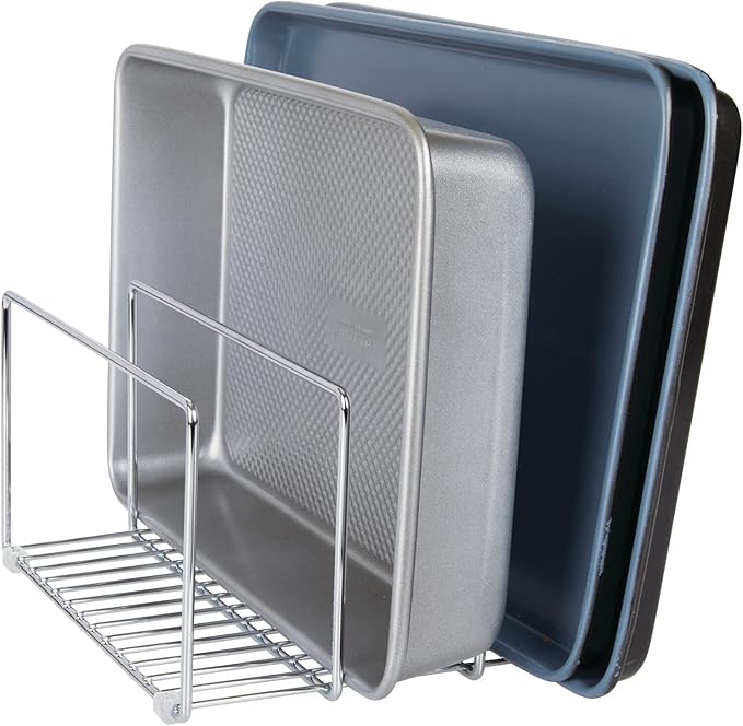 mDesign Baking Tray Rack — Wire Rack for Sorting Trays, Pans and other Cookware Items — Free-Standing Pan Stand for the Kitchen — Chrome - Image 7